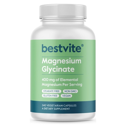 [BRSWGCYYPMHB42TP] BESTVITE Filler-Free Magnesium Glycinate - 400mg of Magnesium per Serving (240 Veg Caps)- Chelated Bisglycinate for Muscle, Relaxation, Stress & Sleep Support* - For Men & Women - No Stearates - Vegan