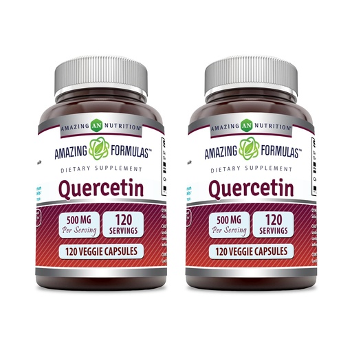 [BRSRMBIHDEFRM2T3] Amazing Formulas Quercetin 500mg Veggie Capsules Supplement | Non-GMO | Gluten Free | Supports Overall Health & Well Being (120 Count | 2 Pack)
