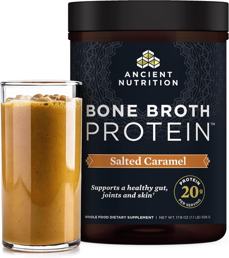 [BRSWGGTRCMCAOD3D] Nutriție antică praf de proteine de Broth Bone, Caramel sărat, 19g Proteina pe servire, Carne de vită, Sprijină Piele Sanatos, Sănătate Gut, Supliment comun, Gluten gratuit, Paleo și Keto prietenos, 20 Serviri