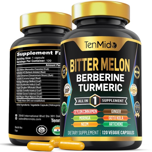 [BRSRAGD5AEIRG33H] Bitter Melon Capsules - 10in1 Formula - Combine with Berberine, Ceylon Cinnamon, Turmeric, Moringa, Neem, Ginger, Gotu Kola, Artichoke, and Black Pepper - 120 Capsules for 4 Months Supply