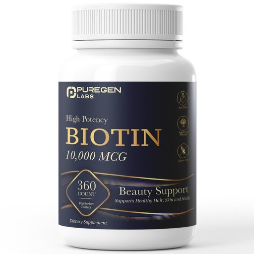 [BRSROAL7DEBWMF3K] Puregen Labs Biotin 10,000 MCG Supports Healthy Hair, Skin & Nails - High Potency Beauty Support - Non-GMO, Gluten Free | 360 Vegetarian Tablets