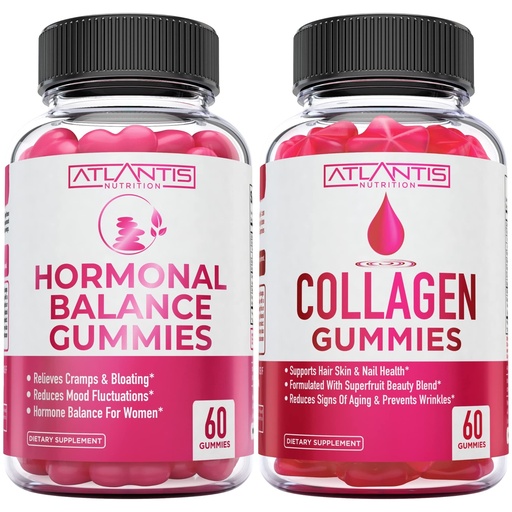 [BRSROZTYOYPBOCQV] Atlantis Nutrition Hormonal Balance PMS Relief 60 Gummies + Collagen 60 Gummies