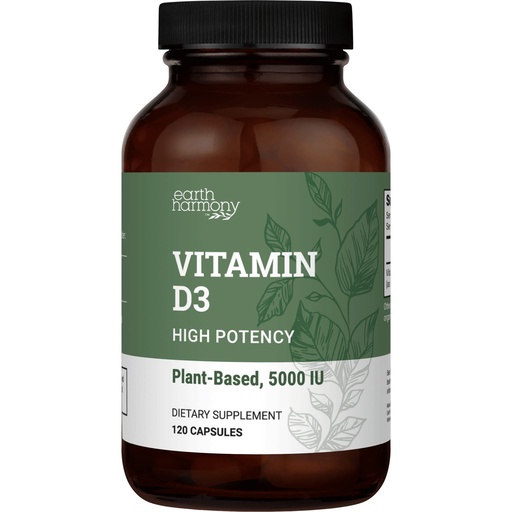 [BRSRMEABOV7BAH3O] Earth Harmony Naturals Vegan Vitamin D3 5000 iu Supplement - Pure, High Potency Supplements for Immune Health & Strong Bones Support - Vitamin D 5000 iu - 120 Capsules, 4-Month Supply
