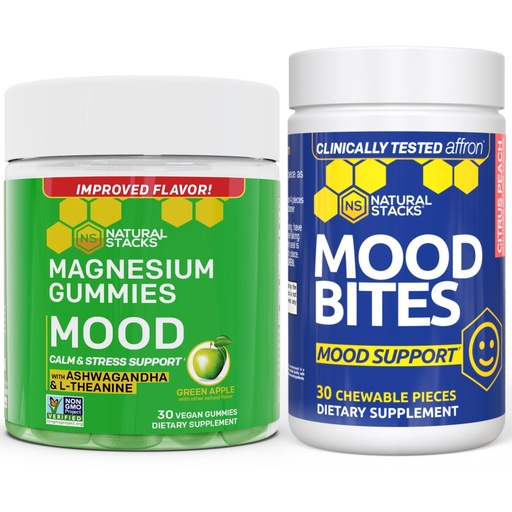 [BRSRAZIYCEPREG3D] NATURAL STACKS Mood Bites + Mood Magnesium Gummies Bundle - Positive Mood & Stress Support* - 60 Chewables