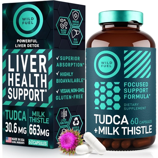 [BRSRMFQPDN6Q22A6] TUDCA and Milk Thistle Supplement - Bile Salts Supplement with Silymarin Milk Thistle Extract Liver Cleanse, Gallbladder, Kidney, Gut Health - Ursolic Acid Tudca Bile Salt Liver Health - 60 Capsules