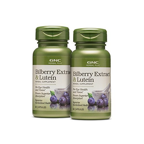 [BRSWKGAZO57BGCL6] GNC Herbal Plus Bilberry Extract and Lutein Supplement, Vegetarian, Supports Eye and Vision Health, 60 Servings