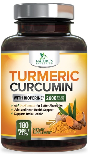 [BRSWGYIOOR4GEAY4] Turmeric Curcumin Supplement - 2400mg Organic Turmeric Per Serving - 95% Curcuminoids & BioPerine Black Pepper Extract for Best Absorption - Natural Vegan Joint Support, Bottled in USA - 180 Capsules