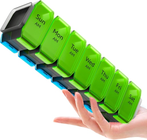 [BRSRAGIDCNYQYD3J] Extra nagy Pill Organizer 2 Times egy nap - XL Pill Box 7 nap Big AM / PM Communications - Fits Nagy Vitaminok, kiegészítők és gumik, 7 vagy 14 napos használat, színes kódolt, Senior- Friendly, No ömlők