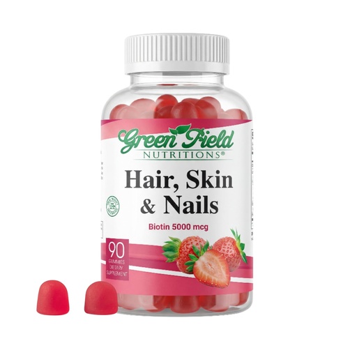 [BRSRMGTYBADWG3LZ] Greenfield Nutritions - Halal Biotin Gummies Vitamin for Hair, Skin and Nails, Supports Fat Metabolism, Hair Growth, Strong Nails & Clear Skin, Gelatin Free, Non-GMO, and Gluten Free - 90 Gummies