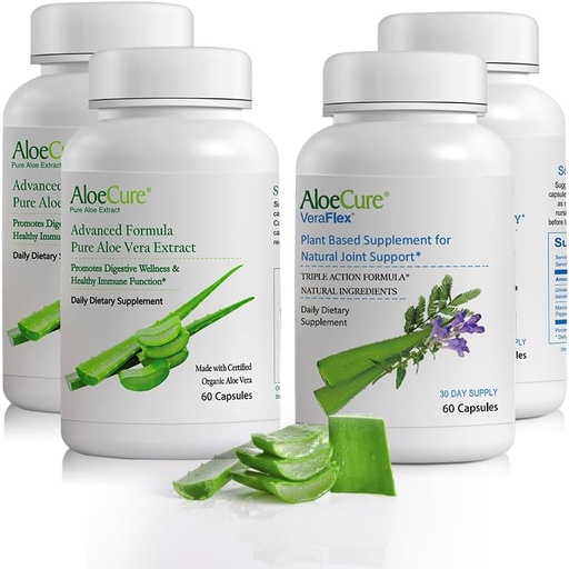 [BRSROBIFB57AO33V] AloeCure 有机Aloe Vera Capsules 包装 - 4片 - 2 x VeraFlex, 2 x Aloe Vera Capsules