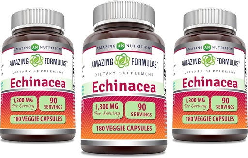 [BRSRAATYAUGWGYDZ] Formules étonnantes Echinacea.com 1300 Mg.com Capsules Veggie Supplément.com Non-GMO.com Sans gluten Fabriqué aux États-Unis (3 Pack.com 180 Count)