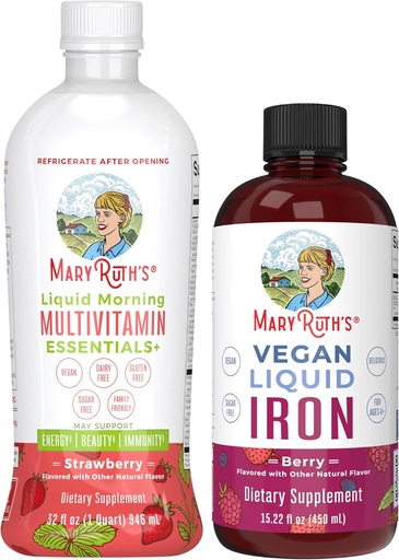 [BRSW2Y3QO4FWCHY7] MaryRuth šķidrās rīta multivitamīnu (Zemenes) un dzelzs šķidrumu (Berry) -- Clean Label Project Verified® -- Vitamīni enerģijai, imunitāte, & Kopumā veselība -- Vegāns, ne-GMO, bez lipekļa