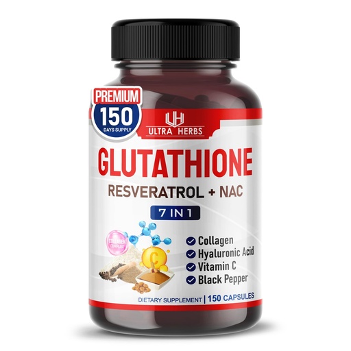 [BRSROGD4O4FGGAD3] Glutathione Supplement Active Reduced Form, Enriched with Resveratrol, NAC, Collagen, Hyaluronic Acid, Vitamin C - Advanced Antioxidant for Immunity & Detox | 150 Capsules