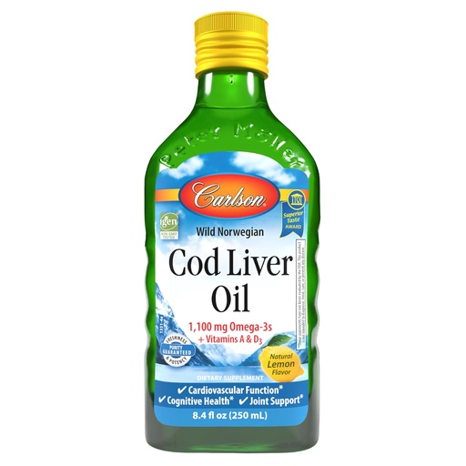 [BRSWIYTYO4GWIYLU] Carlson - Cod Liver Oil, 1100 mg Omega-3s, Liquid Fish Oil Supplement, Wild-Caught Norwegian Arctic, Sustainably Sourced Nordic Liquid, Lemon, 250 ml