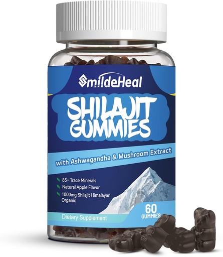 [BRSROCYTOBYGKEQ7] Shilajit Gummies 1000 MG, Organic Shilajit Supplement, 85+ Trace Minerals, with Ashwagandha, Mushroom - Energy, Brain, Immunity Support, for Men & Women - 60 Count