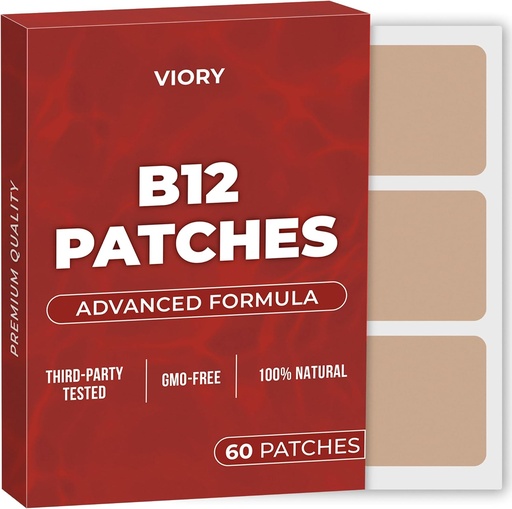 [BRSRA2TQBENRUE3X] VIORY B12 Patches (Pack of 60) - 100% Natural Patch for Women and Men - Firming, Energy, Focus & Body Support - Enhanced Formula
