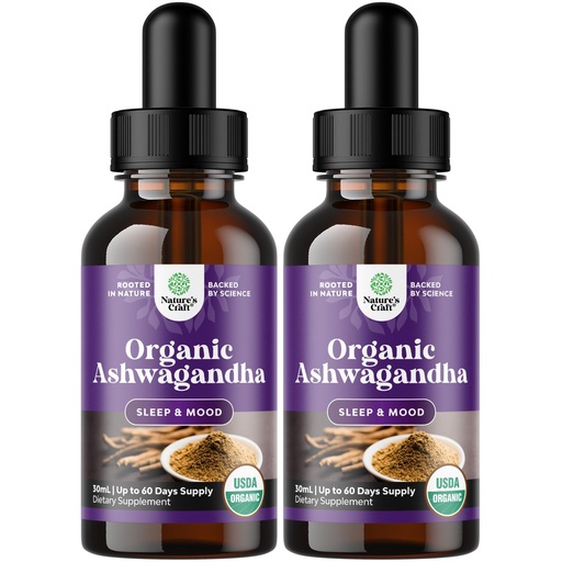 [BRSRMBAECUFAGYLU] USDA Organic Ashwagandha Liquid Drops - Liquid Ashwagandha Root Extract for Stress and Mood Support - Tasty Adaptogenic Tincture Non GMO Vegan Gluten Alcohol and Sugar Free 1 Fl Oz (Pack of 2)