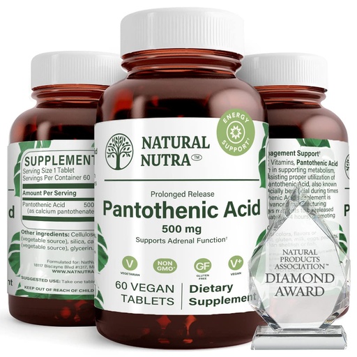 [BRSWGEAEBNYWOCLB] Natural Nutra Time Release Pantothenic Acid 500 mg, Vitamin B5 Supplement Helps Break Down Fat and Carbohydrates, Metabolism and Energy, Improve Muscle Health, Reduce Skin Spots, 60 Vegetarian Tablets