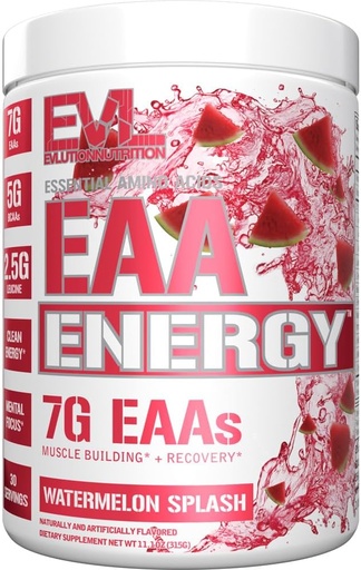 [BRSROH37CQNAKD3U] Evlution Nutrition EAA Energy - Pre " Post Workout Powder - Muscle Building " Recovery Supplement - 7g Essential Amino Acids + 5g BCAAs - Clean Energy - With Caffeine - 30 Servings - Watermelon Splash