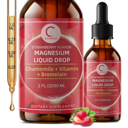 [BRSRAYAHBYOQKYLV] Magnesium Glycinate Liquid Drops with Chamomile, Hawthorn & Ginger for Stress Relief and Digestive Comfort, Fast Absorption, Non-GMO, Vegan Formula, Sugar Free, Strawberry Flavor, 2 Fl OZ