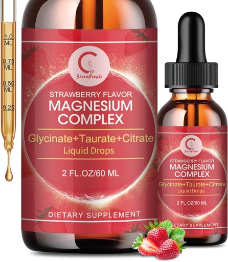 [BRSRAYAHBYOQKYLV] Triple Magnesium Complex Liquid Drops - Magnesium Glycinate Liquid Drops, Taurate & Citrate con L-theanine, Vitamina B6 para el sueño, Muscle, Immune Health, Vegan, Non-GMO, Strawberry Flavor, 2 Fl OZ
