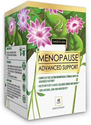 [BRSWGY3YAUCBE2DJ] Actif Menopause Advanced Support with 20+ Organic Vitamins and Herbs - Relieves Hot Flashes, Night Sweats - Non GMO, Fast Acting, Made in USA, 60 Count