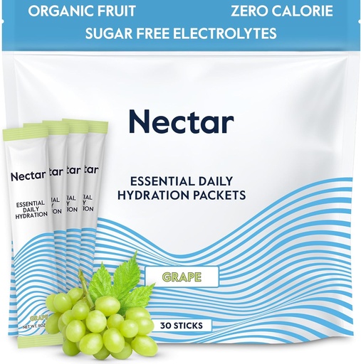 [BRSROBT7OAFGEYI6] Nectar Hydration Packets - Electrolytes Powder Packets - Sugar Free & 0 Calorie - Organic Fruit Liquid Daily IV Electrolytes Powder for Dehydration Relief & Rapid Rehydration (Grape 30 Pack)