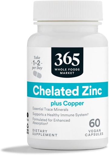 [BRSWGZQBOYFQE2QU] 365 על ידי Whole Foods Market, Chelated Zinc, 60 CT