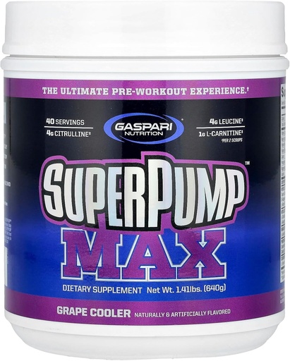 [BRSWIGT5AQNW2DTG] Gaspari Nutrition SuperPump Max, Grape Cooler, 1.41 lbs (640 g)