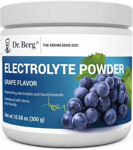 [BRSRMEA2PMBQI3A3] Dr. Berg Zero Zucchero Hydration Keto Electrolyte Powder - Aumentato w/ 1000 mg di Potassium & Real Pink Himalayan Salt (NOT Table Salt) - Grape Flavor Hydration Drink Mix Supplement - 50 Serve
