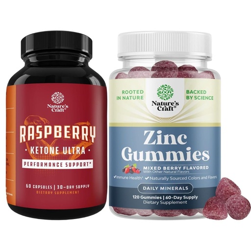 [BRSRMAACDEBBMAI6] Bundle of Blend of Raspberry Ketones, Green Tea Extract and African Mango – Suppress Appetite & Burn Fat and Extra Strength Zinc Gummies for Energy & Immune Support - Vitamins & Mineral Supplements