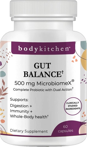 [BRSRMHYHBB4B6C37] Body Kitchen Gut Balance Complete Probiotic Доплащане, Подкрепете digestion, Имунитет и цялото здраве на тялото, клинично проучени съставки, Made in USA, Veggie Caps, 60 Count