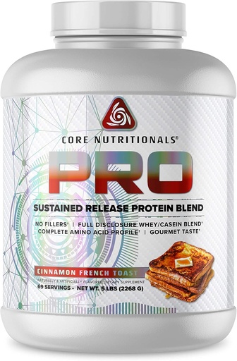 [BRSWYZD7PMMAKAA3] Core Nutritionals Pro Sustained Release Whey Protein Blend | with Digestive Enzymes | 25g Protein, 2g Carbs | No Fillers | 5 Pound (Cinnamon French Toast)