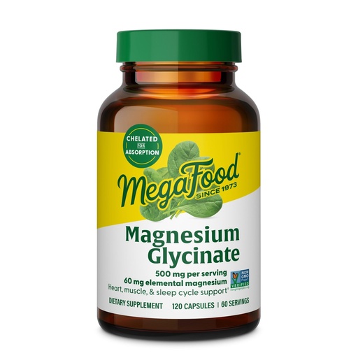 [BRSRA2QEBZ6WC33G] MegaFood Magnesium Glycinate 500mg - Chelated Magnesium Supplement - 60mg Elemental Magnesium - Gentle on the Stomach - Supports Normal Sleep Cycle & Healthy Stress Response - 120 Capsules 60 Servings