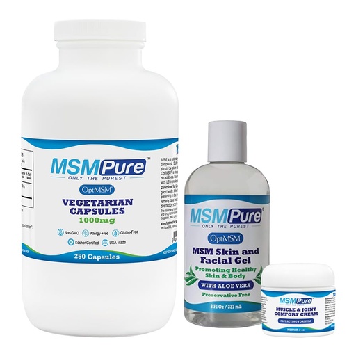 [BRSROGIQAV6QIDL2] KALA HEALTH MSMPure Starter Bundle with MSM Capsules 250 Count, MSM Muscle & Joint Cream 2oz and MSM Gel with Organic Aloe 8oz