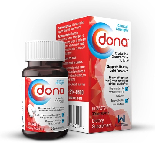[BRSWGGD2OBYAKE3K] Dona Crystalline Glucosamina Sulfate, 750 Mg, Suplemento Conjunto Comprimidos para Joelho Conforto e Apoio Conjunto à Saúde, 750 Mg, 60 Contagem