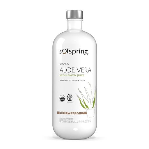 [BRSROHYNBEIQ4ALZ] Solspring Biodynamic Organic Aloe Vera Juice with Lemon, 23.6 Fl. Oz. (700 mL), Unpasteurized, Certified USDA Organic, Regenerative, Non-GMO, Gluten Free, Soy Free, Dr. Mercola