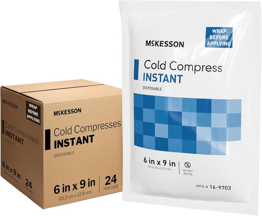 [BRSWIGAFBV6R633A] McKesson Instant Cold Packs 6" x 9" [24 Pack] – Instant Ice Packs for Injuries Disposable, Pain Relief, Swelling, Sprains – Travel Cold Compress for Sports, First Aid, Toothache