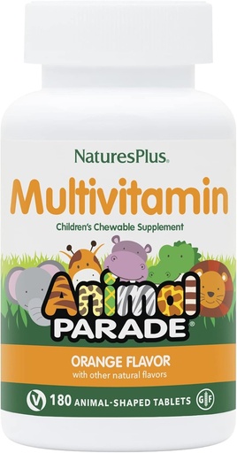[BRSWIY3QB4NRU3LM] Natures Plus Animal Parade Children's Chewable Multivitamin - Orange Flavor - 180 Animal-Shaped Tablets - Promotes Health & Well-Being - Vegetarian, Gluten Free - 90 Servings