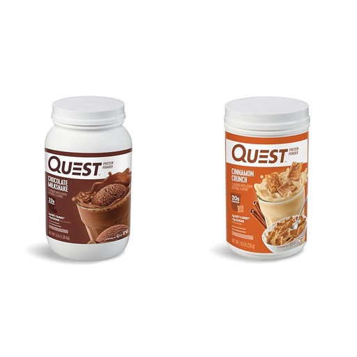 [BRSROCQPOR5QG23V] Quest Nutrition Chocolate Milkshake Protein Powder, 22g Protein, 1g Sugar, Low Carb, Gluten Free, 3 Pound, 43 Servings & Cinnamon Crunch Protein Powder, 20g Protein, 2g Net Carb, 1g Sugar