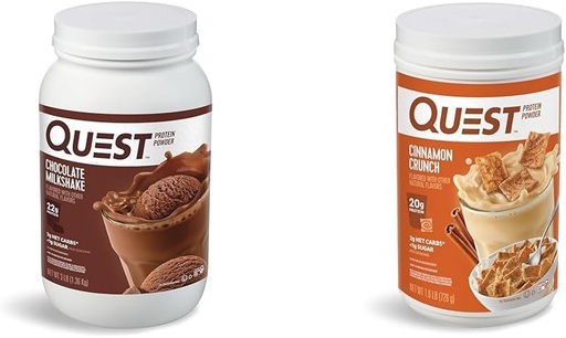 [BRSROCQPOR5QG23V] Quest Nutrition Chocolate Milkshake Protein Powder, 22g Protein, 1g Sukker, Lavcarb, Gluten Free, 3 Pund, 43 Servere & kanel Crunch Protein Powder, 20g Protein, 2g Net Carb, 1g Sukker