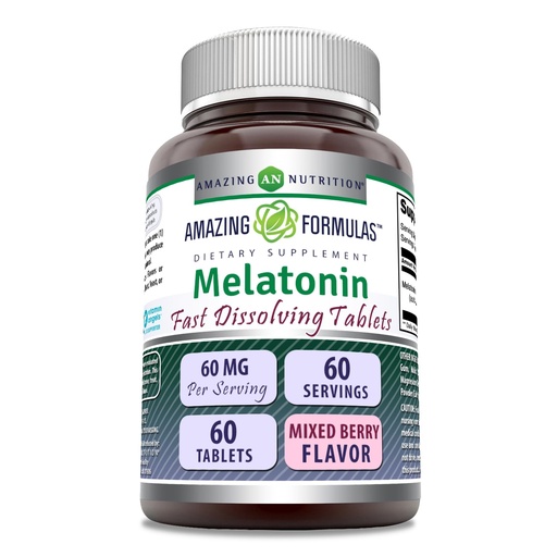 [BRSROGLQBUFAMAYY] Amazing Formulas Melatonin Fast Dissolving Supplement | 60 Mg per Serving | Mixed Berry Flavor | 60 Tablets | Non-GMO | Gluten-Free | Made in USA