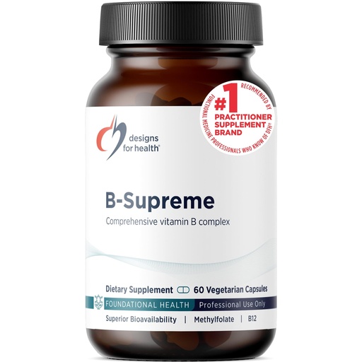 [BRSWIYAEAIOWC33K] Designs for Health Vitamin B Supreme - B Complex Vitamins for Metabolism, Energy Support + Heart Health - Folate, Vitamin B12, Niacin, Biotin, Vitamin B6 + Thiamine B1 Supplement (60 Vegan Capsules)