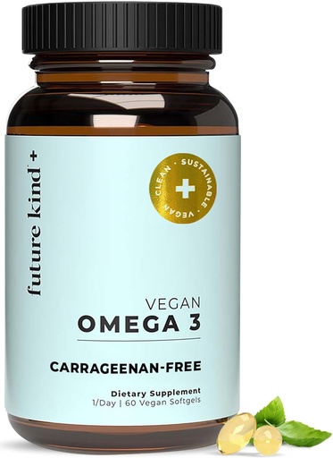 [BRSWYHQOBEBBU2DH] Future Kind Vegan Omega 3 Supplement - Glass Bottle, Carrageenan-Free Algae, DHA & EPA för Joint & Mood Support - 2 månaders leverans för barn och vuxna
