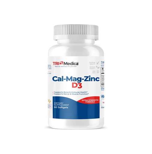 [BRSROYI6CICA43DO] Cal-Mag-Zinc D3 Dietary Supplement (Calcium Magnesium Zinc & Vitamin D3) | Immune, Bones & Teeth Support | Non-GMO | Vegan | Gluten Free | Dairy Free | Kosher | 60 Softgels | (60 Count (Pack of 1))