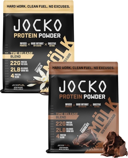 [BRSROBDQCN7AY2TJ] Jocko Fuel Protein 2 Pack Bundle - Jocko Mölk Chocolate + Vanilla (2 Flavors) (2lb Each)