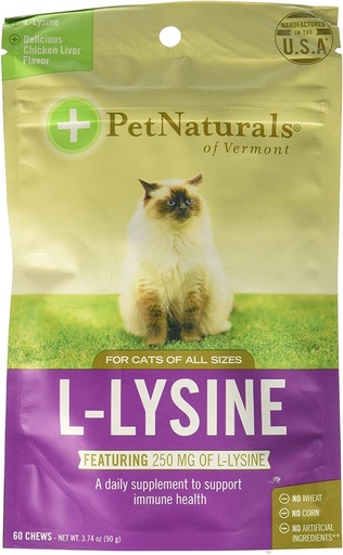 [BRSWIE3YBYDAAGAZ] Pet Naturals of Vermont L-Lysine 60 Fun-Shaped Chews for Cats - 2 pack