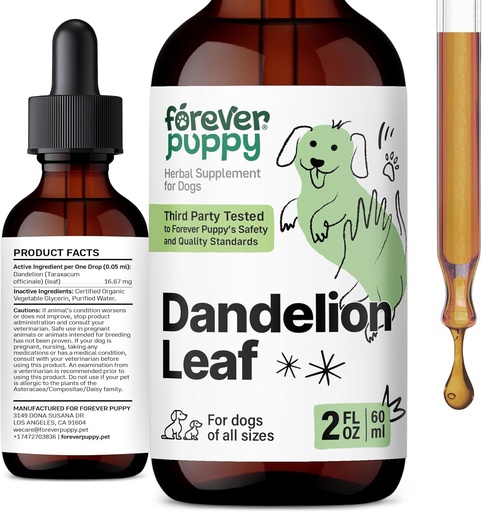 [BRSRAYABOACWY2TX] Forever Puppy Dandelion Leaf Drops for Dogs - Kidney Health Liquid Supplement for Large, Medium & Small Dogs - Kidney Cleanse Detox Drops w/Dandelion Leaves Tincture - 2 oz