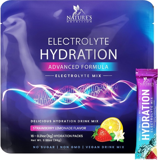 [BRSROHD2DMCQ2236] Electrolytes Hydration Packets - Keto Recovery Powder with Potassium, Magnesium, Sodium, Zinc & Vitamin C, Sugar-Free, Hydration Electrolyte Liquid Drink Mixes, Vegan, Strawberry Lemon (16 Pack)