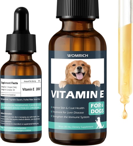 [BRSRAEAYBMIGE2DD] Vitamin E for Dogs - Dog Vitamins E - Vitamin E Dropper for Dogs, Improve Skin & Coat Health, Treatment for Liver Disease, Strengthen Immune System - Natural Formula for All Ages, and Breeds - 30 ML